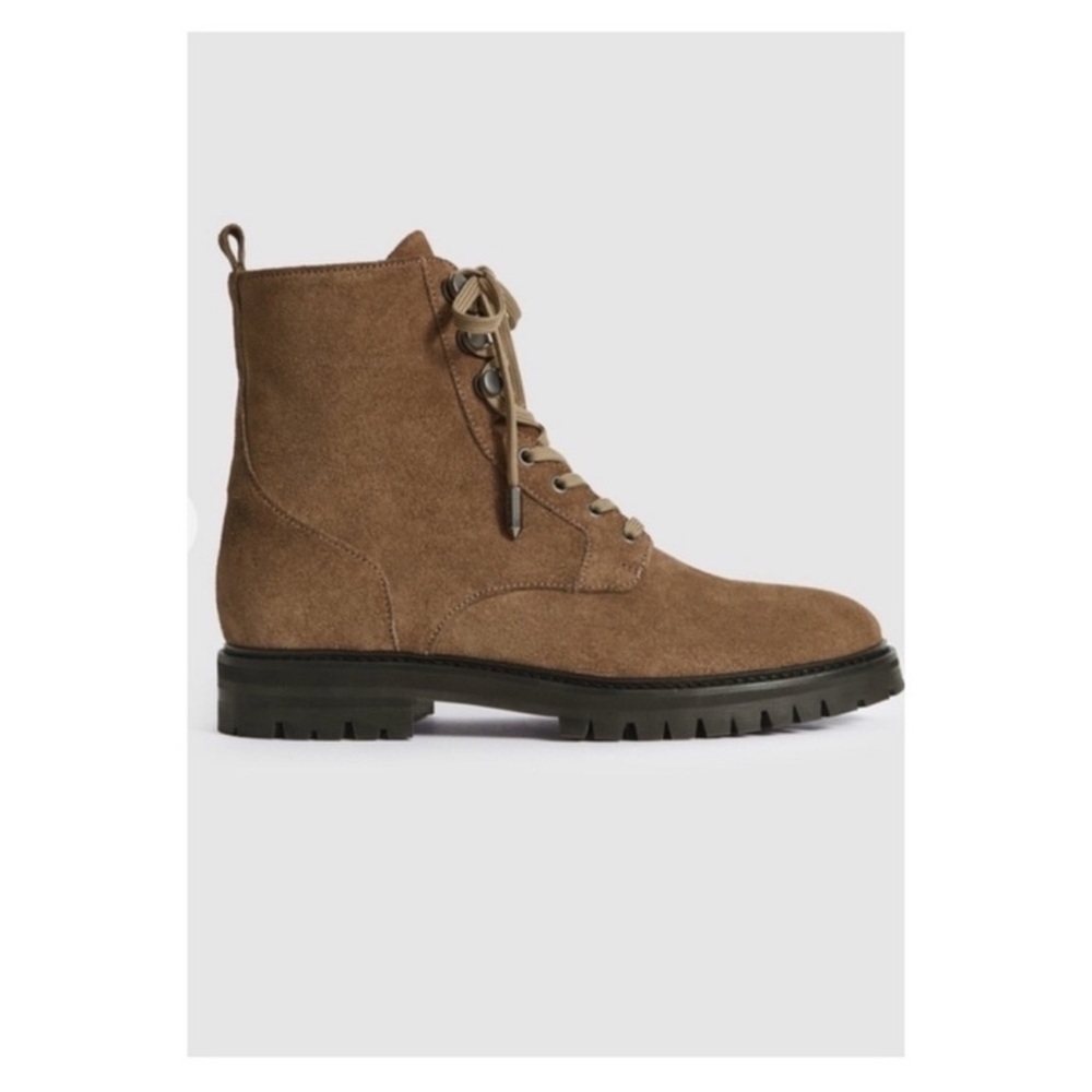New! REISS Arianna Lace Up Hiker Suede Moto Boots